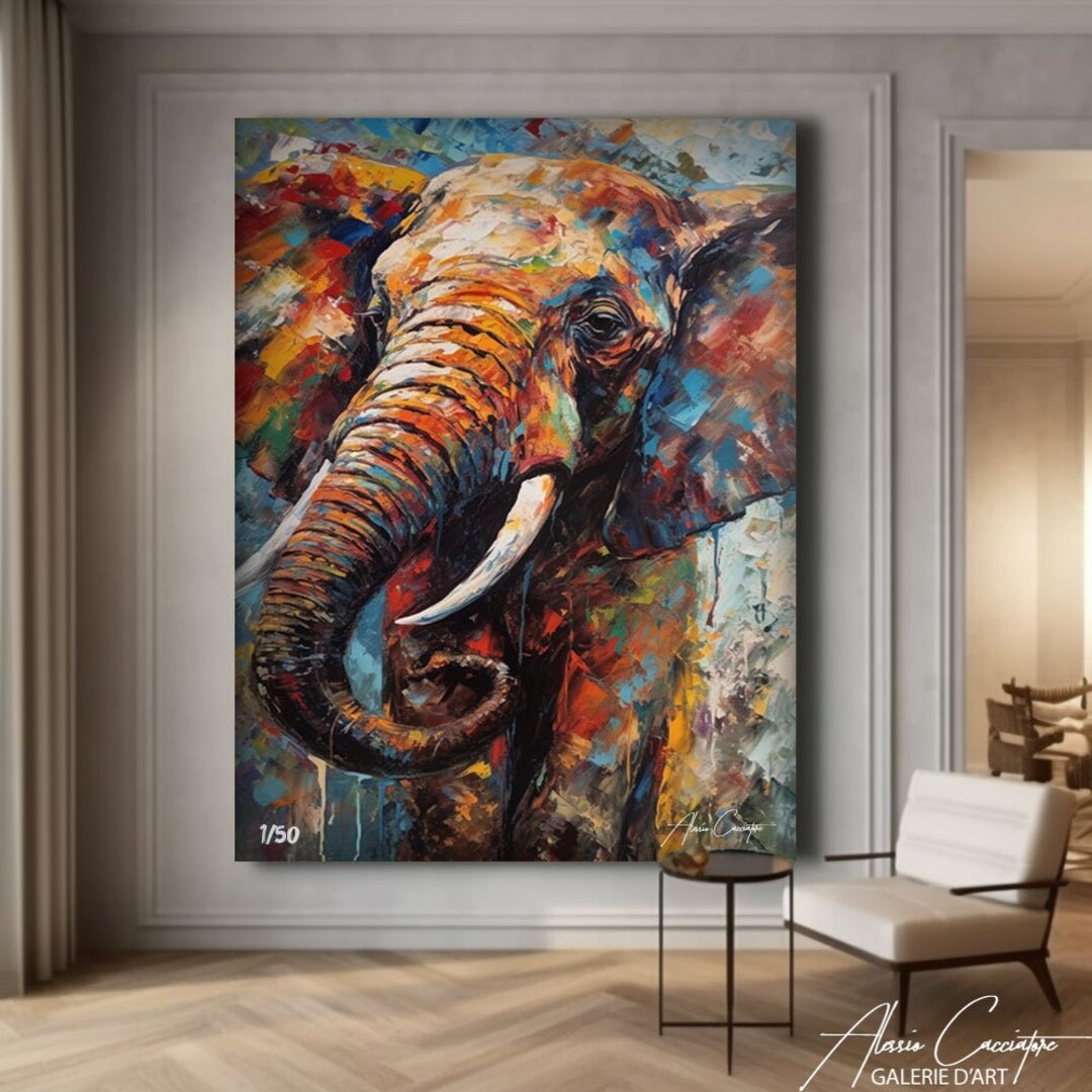 Elephant Wall Art Printable, Abstract Animal Canvas, Canvas Wall Pop ...