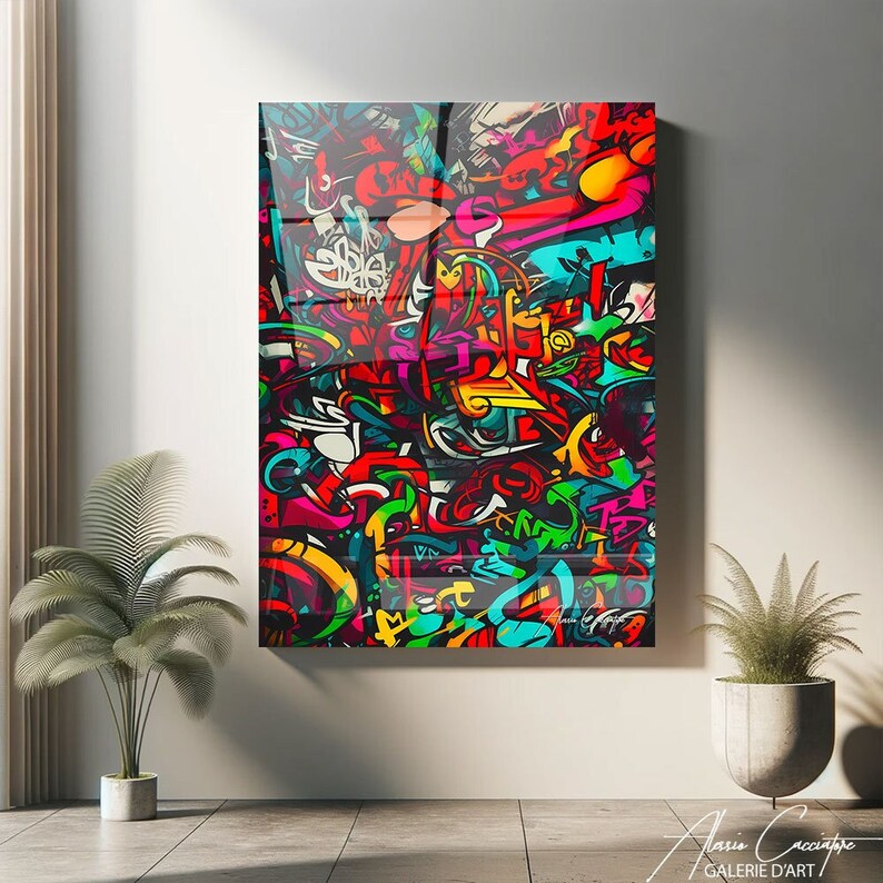 Urban Graffiti Art Print, Glass Wall Art Home Decor, Colorful Street Art Print, Acrylic Art Wall Art, Over The Bed Wall Decor, Teen Boy Gift