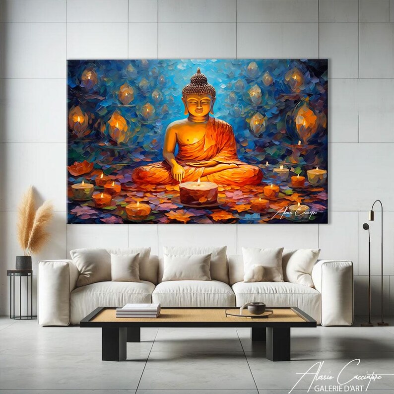 Buddha Wall Art Horizontal, Lotus Art Print, Zen Wall Art Landscape, Peaceful Bedroom Art, Meditation Wall Art, Yoga Decor image 8
