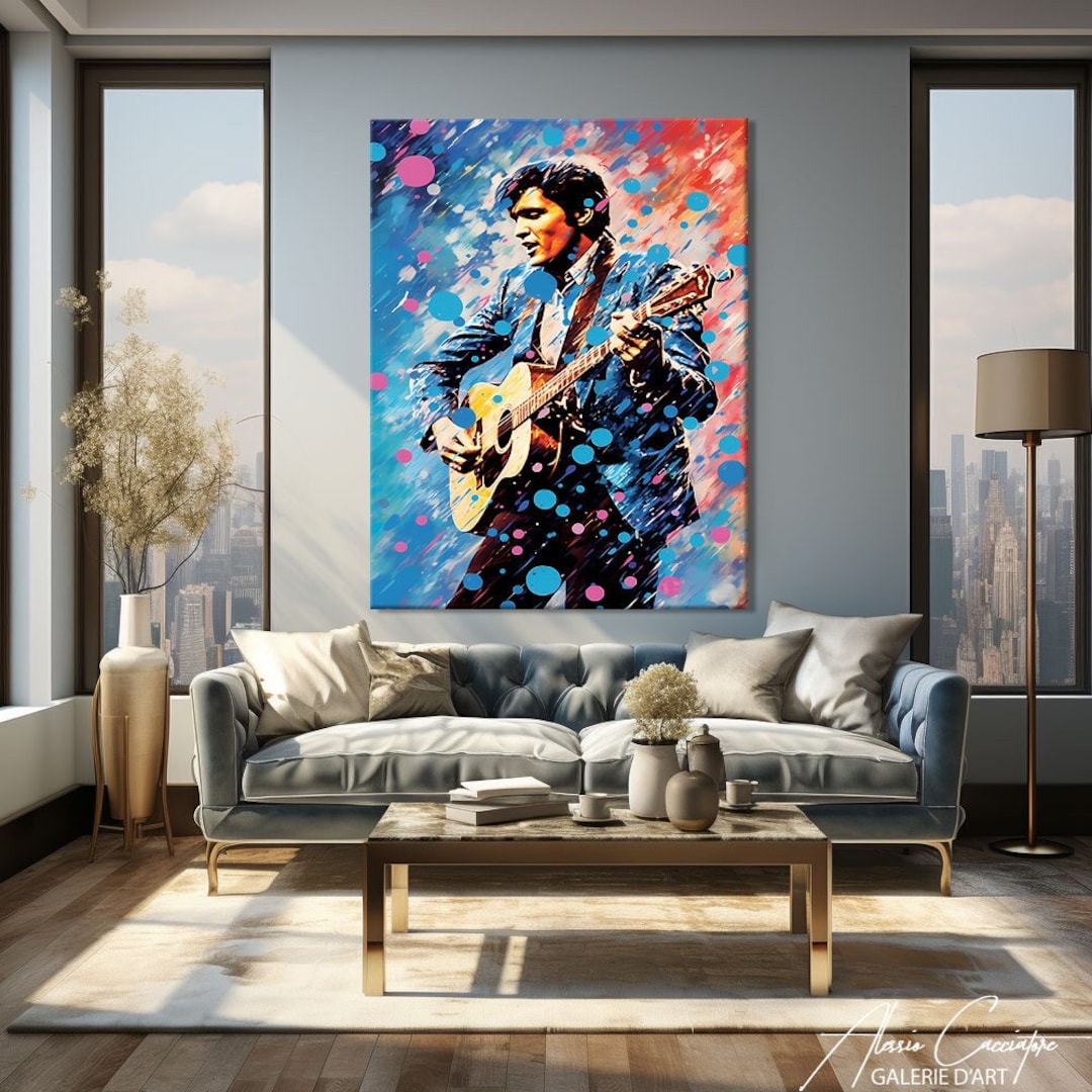 Elvis Wall Art, Music Studio Decor, Abstract Colorful Canvas, Music