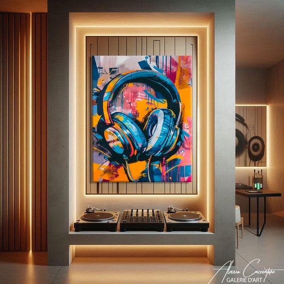 アート・デザイン・音楽 Painting acrylic on canvas A4 Designart ' Abstract Music and Rhythm ' Abstract Framed