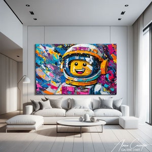 Lienzo impreso de arte pop, arte de pared espacial para niño, arte de pared de arte pop abstracto grande, arte de pared de astronauta, impresión de arte de graffiti sobre la decoración de la cama moderna