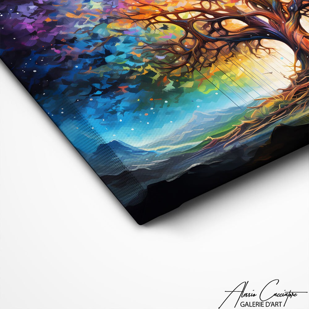 Colorful Tree of Life Painting on Canvas, Symbolic Art Print, Abstract ...