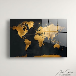 World Map Decor Framed, Tempered Glass Wall Art Abstract, World Map Wall Art, Acrylic Glass Art, Adventure Gift For Him, Above Bed Decor