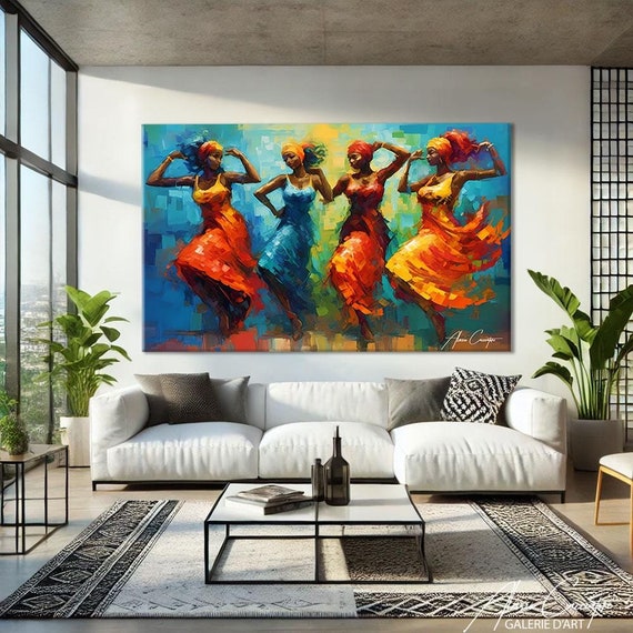 African Wall Art Canvas, African Women Painting Abstract, African American Art Poster, Anniversary Gift For Him, Wall Art Prints Trendy Blue