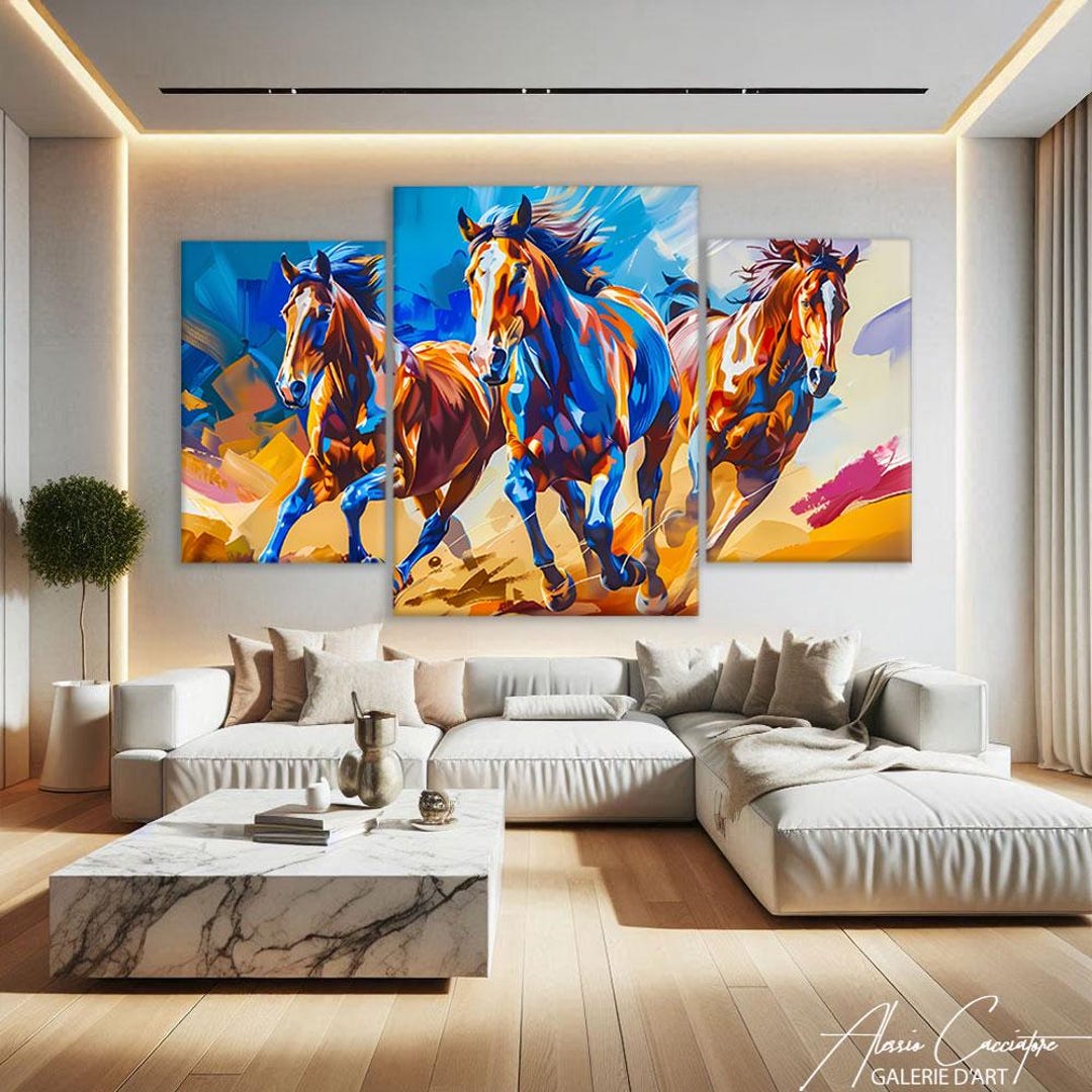 Extra Large Horse Wall Art, Set of 3 Prints Abstract, Equestrian Wall ...