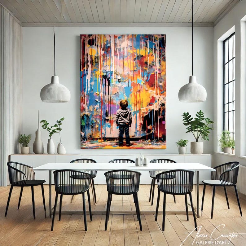 Transform any space with this Abstract Colorful Canvas Art, featuring a modern boy painting in bold, vibrant colors. Perfect for large wall décor, this contemporary artwork adds energy and creativity to living rooms, offices, or kids’ rooms. Its playful yet sophisticated abstract style blends seamlessly with modern interiors, making it an ideal centerpiece for art lovers seeking unique, eye-catching wall art that sparks imagination and conversation.