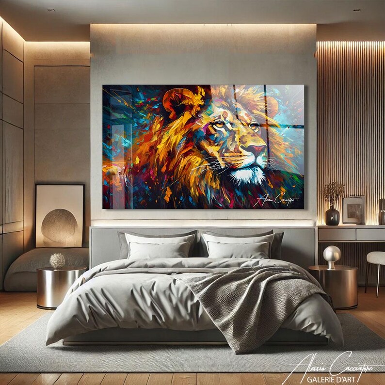 Colorful Lion Art Decor, Lion Tempered Glass Wall Decor, Acrylic Animal Wall Art, Abstract Lion Wall Art Decor, Acrylic Glass Wall Art