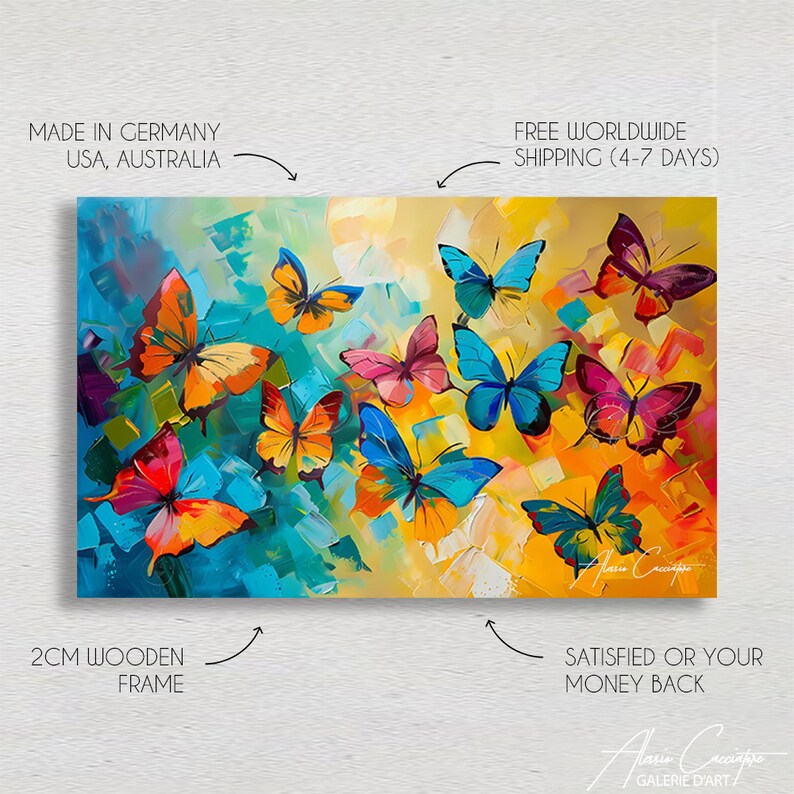 Butterfly Wall Art Framed, Abstract Butterfly Art Print, Large Colorful ...