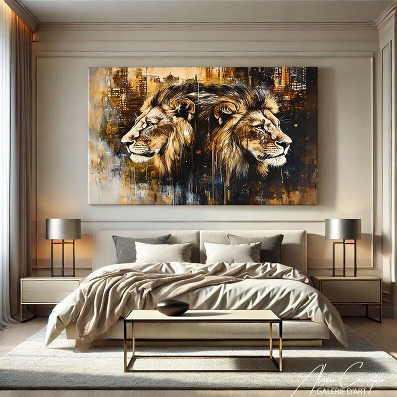 Lion Painting Wall Art, Animal Canvas Art, Abstract Lion Print for