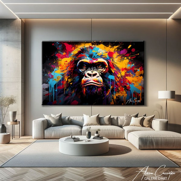 Affen-Druckkunst, Original-Graffiti-Wandkunst, Street-Art-Drucke, Tierporträt-Gemälde-Graffiti, Gorilla-Wandkunstdrucke im trendigen Rahmen