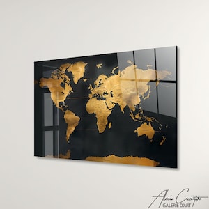 World Map Decor Framed, Tempered Glass Wall Art Abstract, World Map Wall Art, Acrylic Glass Art, Adventure Gift For Him, Above Bed Decor