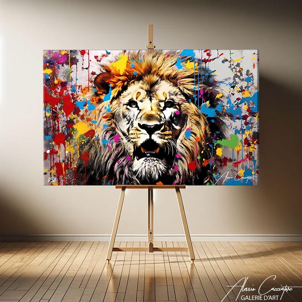 Graffiti Lion Wall Art Nursery, Street Art Prints, Lion Pop Art Canvas ...