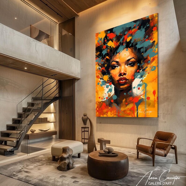 African Wall Art Canvas, African Woman Painting Abstract, African American Art Poster, Anniversary Gift For Him, Wall Art Prints Trendy