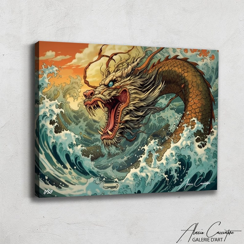 Dragon Canvas Wall Art, Japanese Dragon Painting, Manga Painting, Anime Painting Canvas, Dragon Wall Decor, Modern Japanese Anime Art image 1