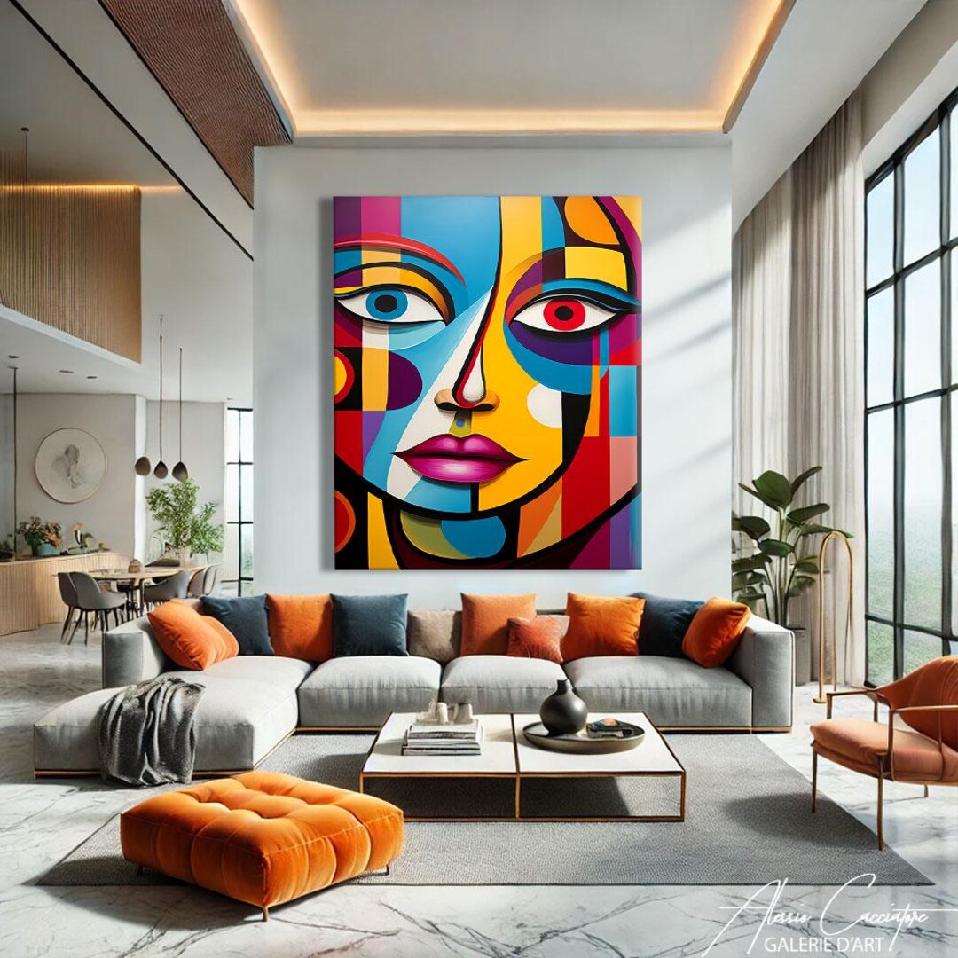 Abstract Face Art Canvas, Cubism Art Print, Pop Art Canvas for