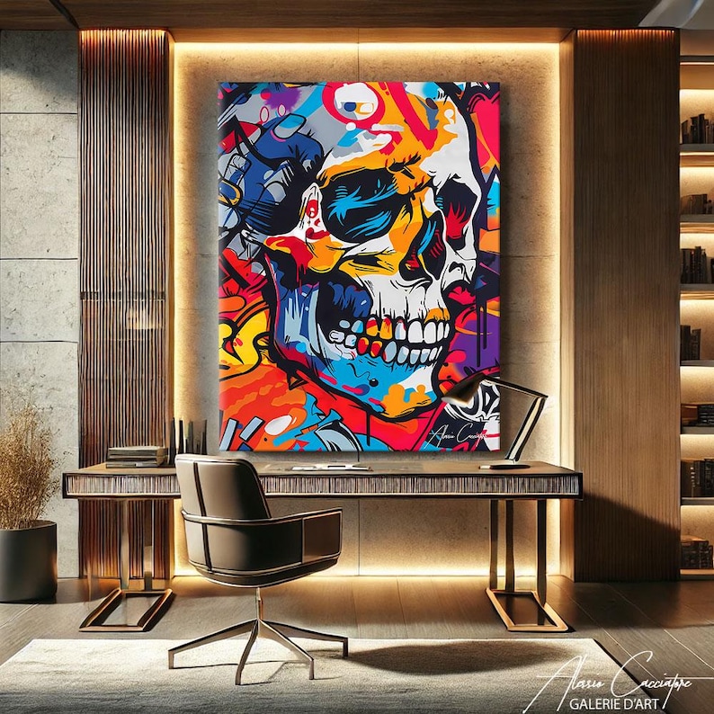 Skull Wall Art, Modern Pop Art Prints, Colorful Skull Art Print, Graffiti Canvas Art, Colorful Pop Art Decor, Office Desk Gifts For Him