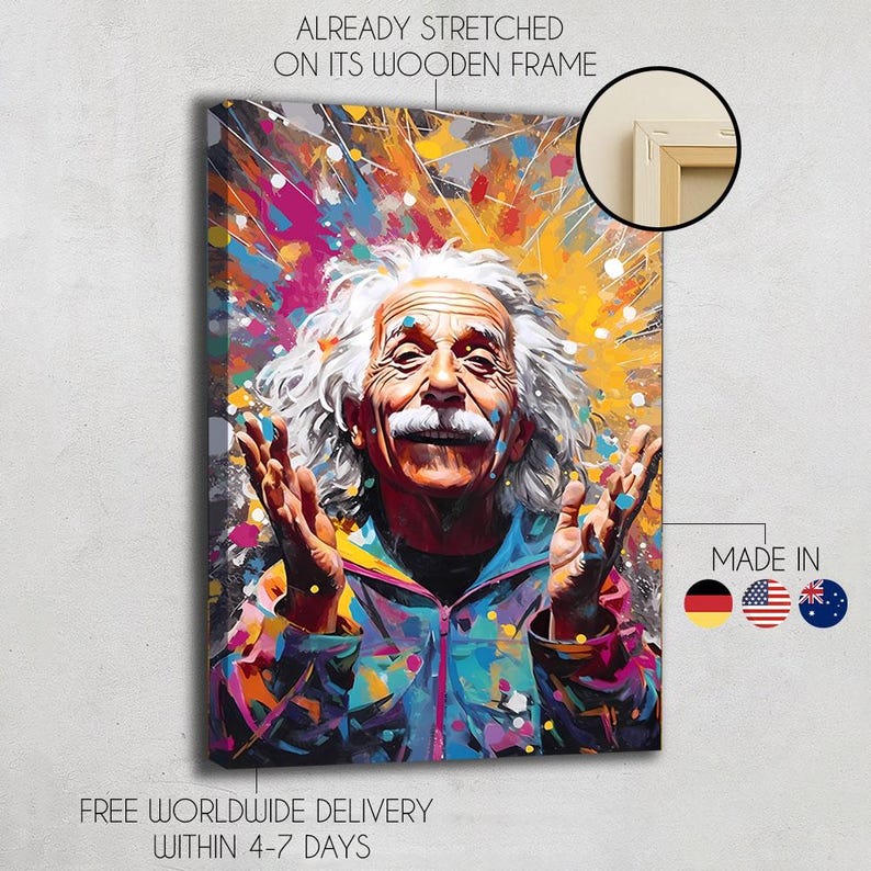 Albert Einstein Wall Art, Canvas Pop Art Print, Pop Culture Wall Art, Einstein Print, Colorful Pop Art Decor, Above Bed Decor, Oversized Art