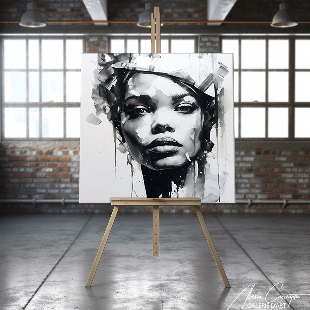 African American Wall Art Canvas Black and White Abstract Art Etsy