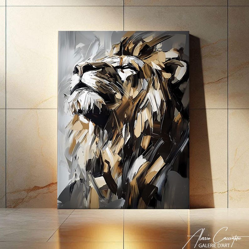 Abstract Lion Art Framed, Wildlife Prints for Living Room, Abstract Safari Wall Art, Majestic Lion Print, Wildlife Art Prints, Above Bed Art