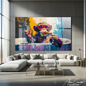 Monkey Bathroom Wall Art, Acrylic Print, Abstract Pop Art Print, Funky Wall Art Prints, Graffiti Print, Funny Wall Art, Tempered Glass Art