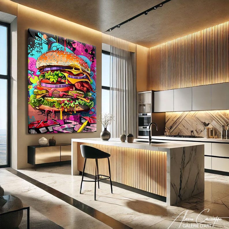 Food Wall Art Print, Kitchen Art Print Food, Pop Culture Wall Art, Burger Art Print, Graffiti Pop Art Print, Street Art Painting