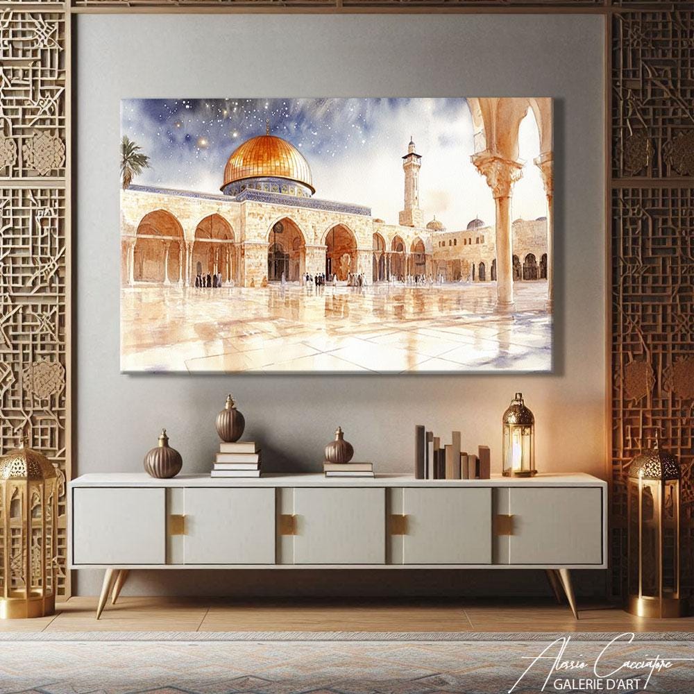 Api Aqsa Home Al Aqsa Mosque Art Framed Canvas Home Decor, Gold Islamic Wall Art ...