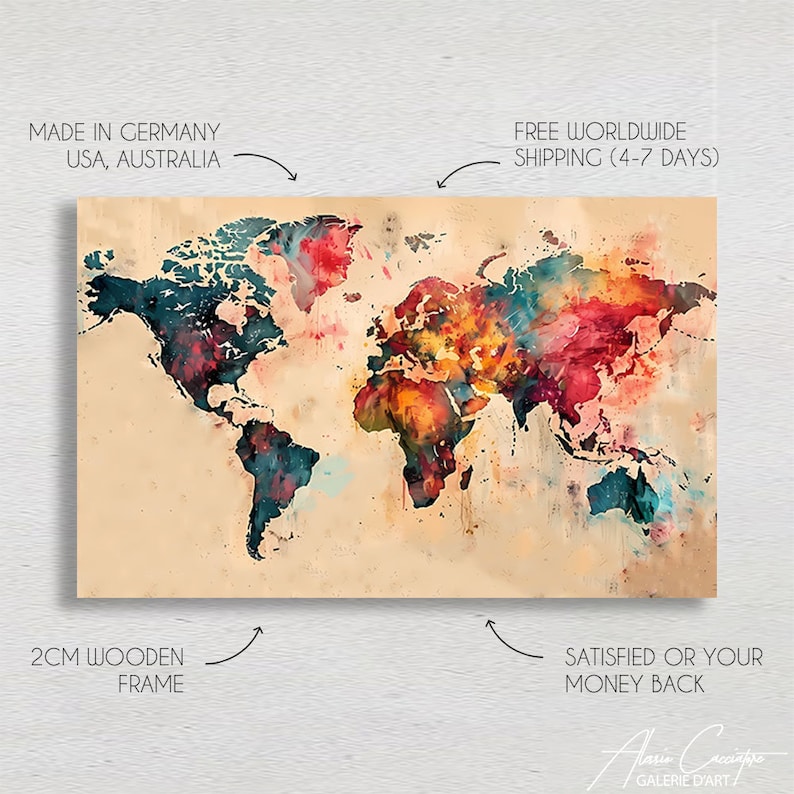 Map of the World Canvas, World Map Wall Art Large, Above Bed Wall Decor ...