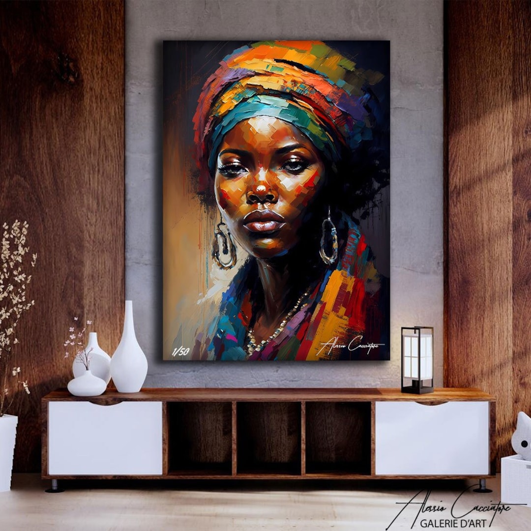 Black Woman Art Painting, Black Girl Art Canvas, African Wall Art