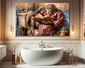 Wc Wall Art, Cute Bathroom Decor For Walls, Funny Bathroom Wall Decor, New Homeowner Gift, Funny Toilet Art Print, Monkey Wall Art Framed