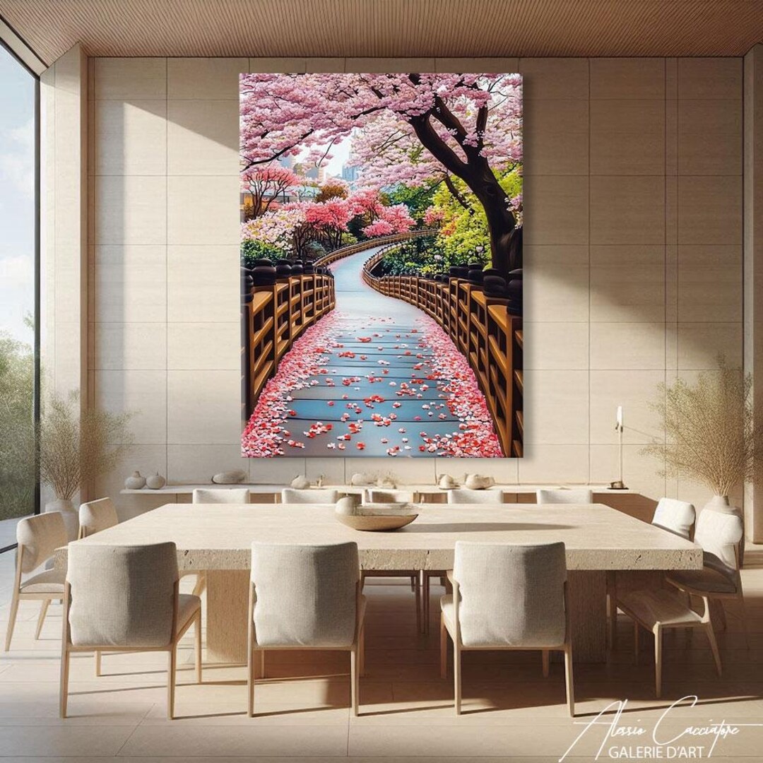 Japanese Garden Art Print, Cherry Blossom Wall Art, Asian Zen Decor ...