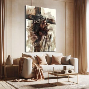 Abstract Christian Art Modern, Large Religious Wall Art Framed, Jesus Painting Canvas, Christianity Wall Art, Abstract Religious Art Print image 4