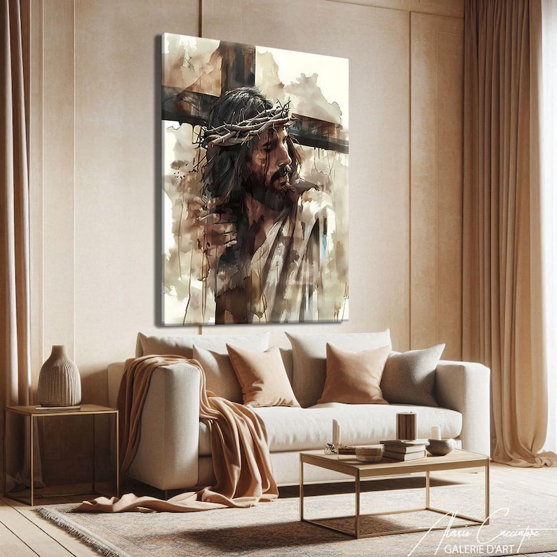 Abstract Christian Art Modern, Large Religious Wall Art Framed, Jesus Painting Canvas, Christianity Wall Art, Abstract Religious Art Print image 4