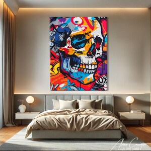 Skull Wall Art, Modern Pop Art Prints, Colorful Skull Art Print, Graffiti Canvas Art, Colorful Pop Art Decor, Office Desk Gifts For Him