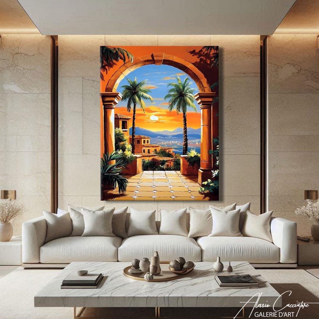 Sunset Wall Art Canvas, Palm Tree Art Print, Mediterranean Print Wall ...