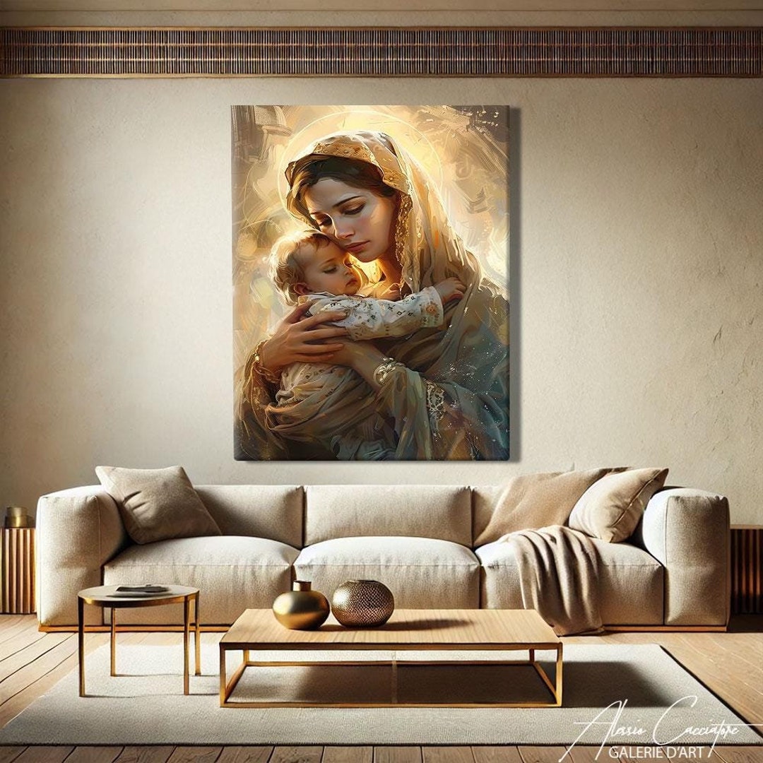 Christian Canvas Wall Art, Virgin Mary Print Wall, Modern Christian Art ...