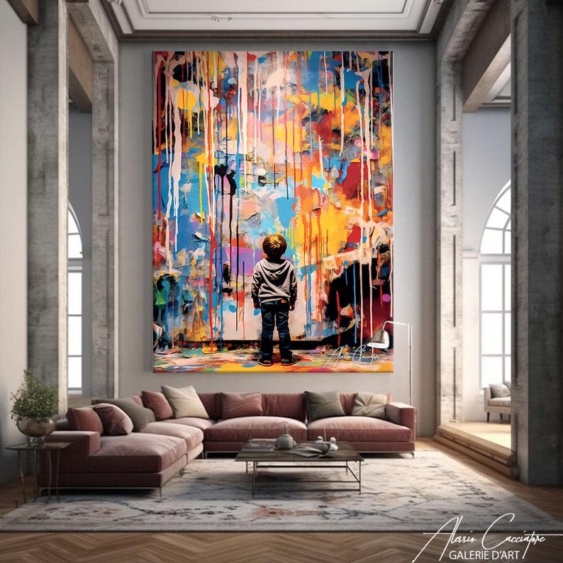 Transform any space with this Abstract Colorful Canvas Art, featuring a modern boy painting in bold, vibrant colors. Perfect for large wall décor, this contemporary artwork adds energy and creativity to living rooms, offices, or kids’ rooms. Its playful yet sophisticated abstract style blends seamlessly with modern interiors, making it an ideal centerpiece for art lovers seeking unique, eye-catching wall art that sparks imagination and conversation.