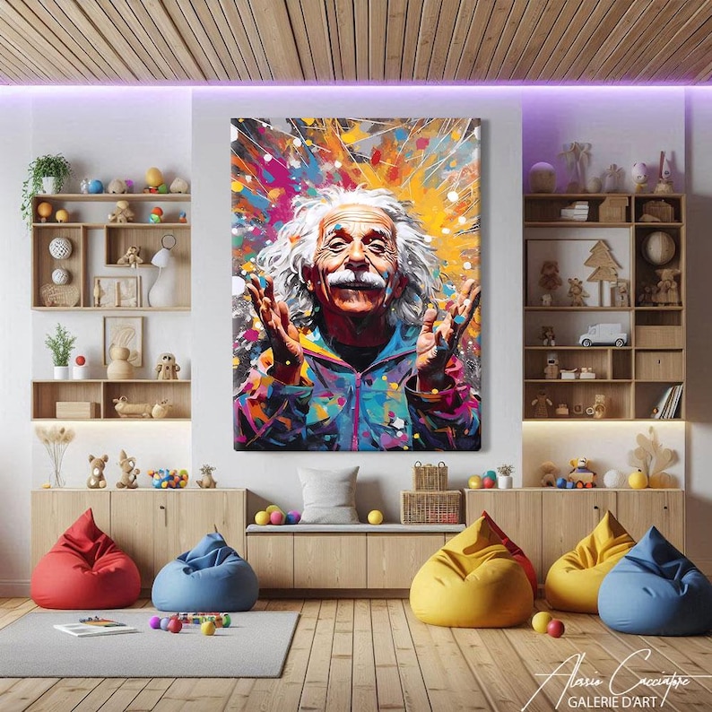 Albert Einstein Wall Art, Canvas Pop Art Print, Pop Culture Wall Art, Einstein Print, Colorful Pop Art Decor, Above Bed Decor, Oversized Art