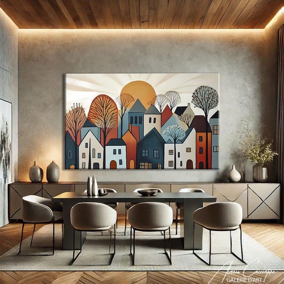 Scandinavian Wall Art Framed, Sunset Print Modern, Cozy Fantasy