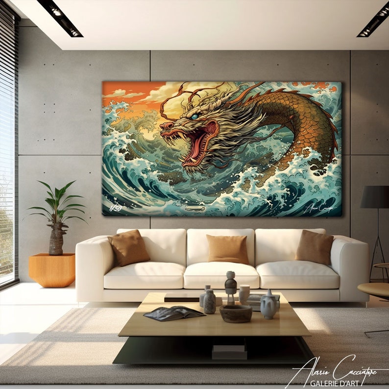 Dragon Canvas Wall Art, Japanese Dragon Painting, Manga Painting, Anime Painting Canvas, Dragon Wall Decor, Modern Japanese Anime Art image 3