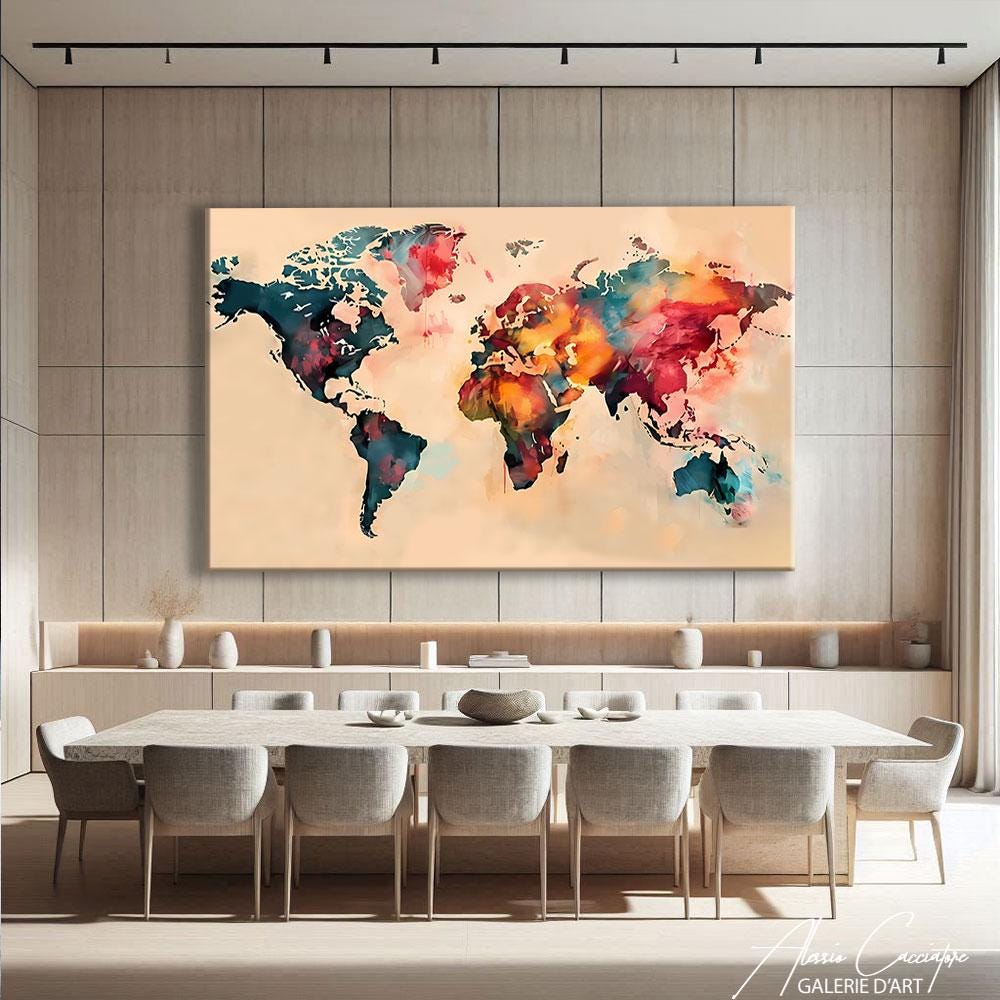 Map of the World Canvas, World Map Wall Art Large, Above Bed Wall Decor ...
