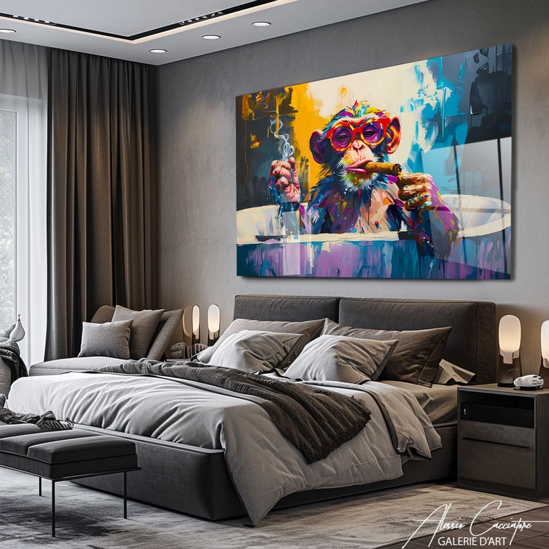 Monkey Bathroom Wall Art, Acrylic Print, Abstract Pop Art Print, Funky Wall Art Prints, Graffiti Print, Funny Wall Art, Tempered Glass Art