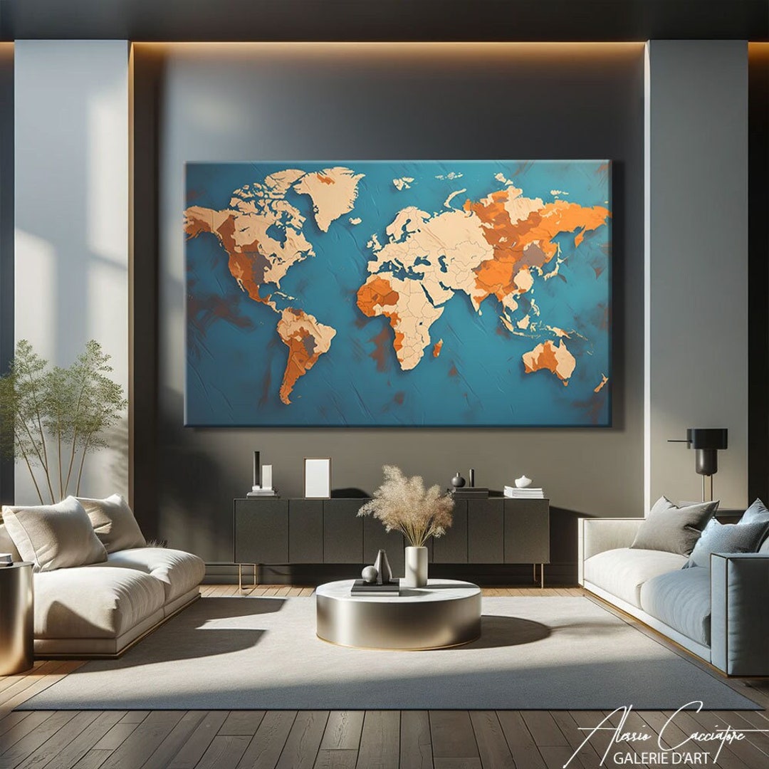 Large World Map Canvas World Map Wall Art Watercolor, Travel Prints
