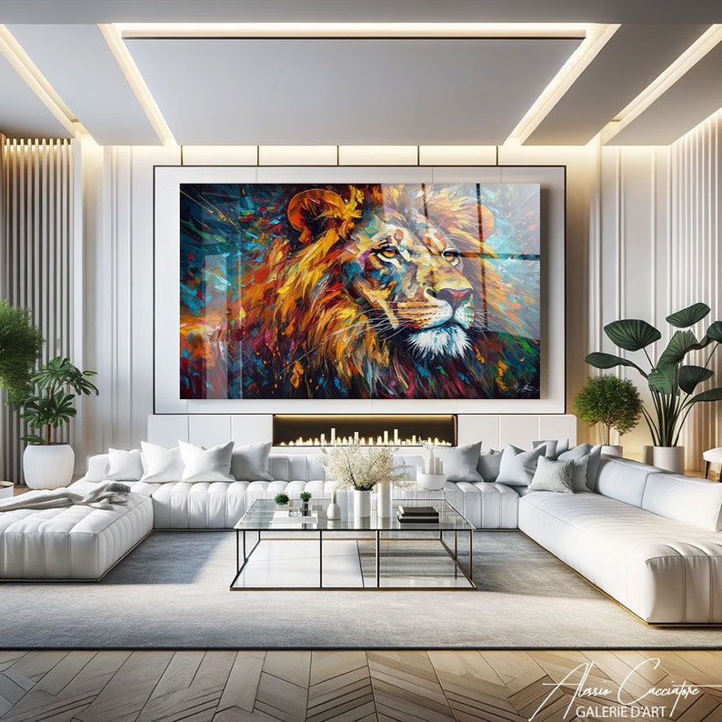 Colorful Lion Art Decor, Lion Tempered Glass Wall Decor, Acrylic Animal Wall Art, Abstract Lion Wall Art Decor, Acrylic Glass Wall Art
