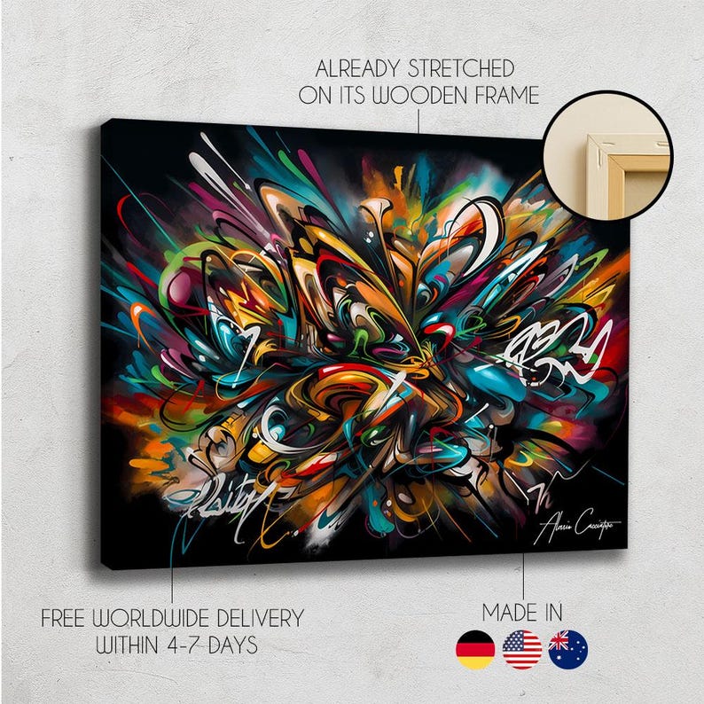 Graffiti Art Original, Street Art Canvas, Urban Painting, Graffiti Wall Art Canvas, Graffiti Street Art Prints, Urban Art Prints Decoration image 2