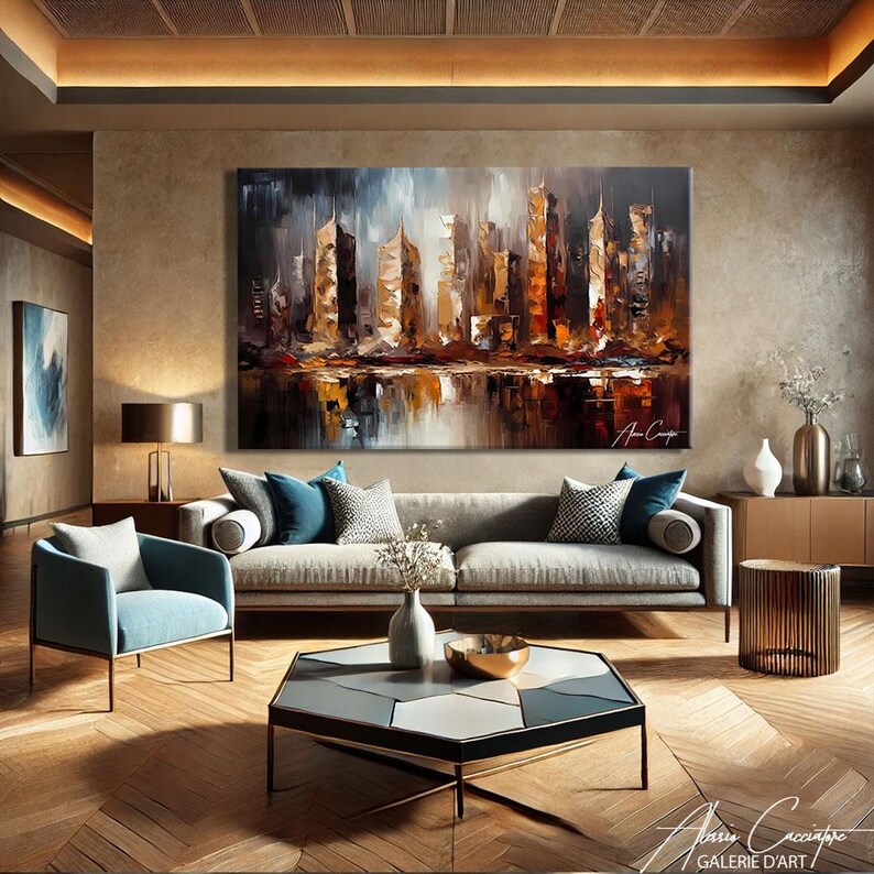 City Skyline Wall Art Canvas, Horizontal New York Print, Abstract ...