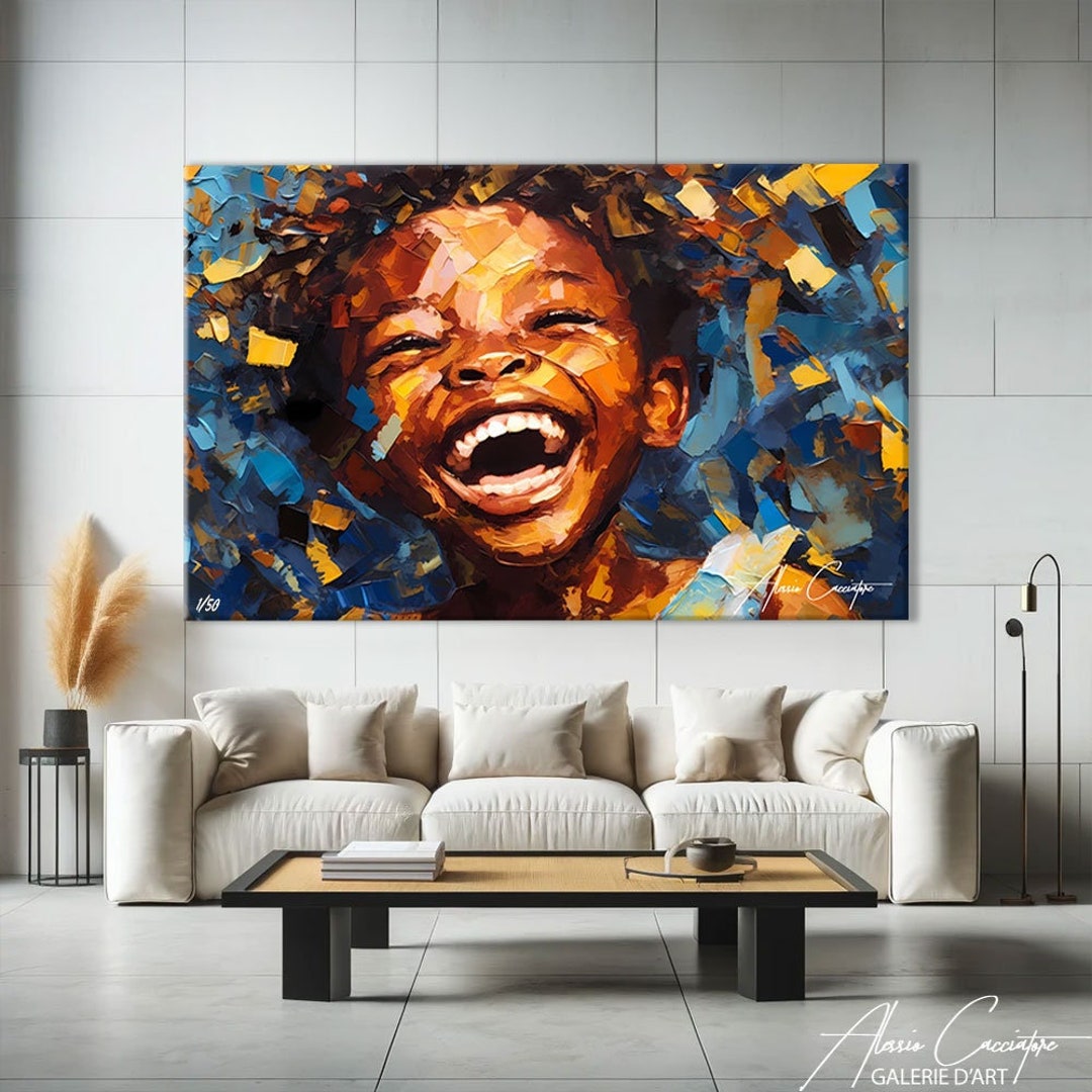 African Canvas Art, Black Boy Joy Wall Art, Above Bed Decor Modern