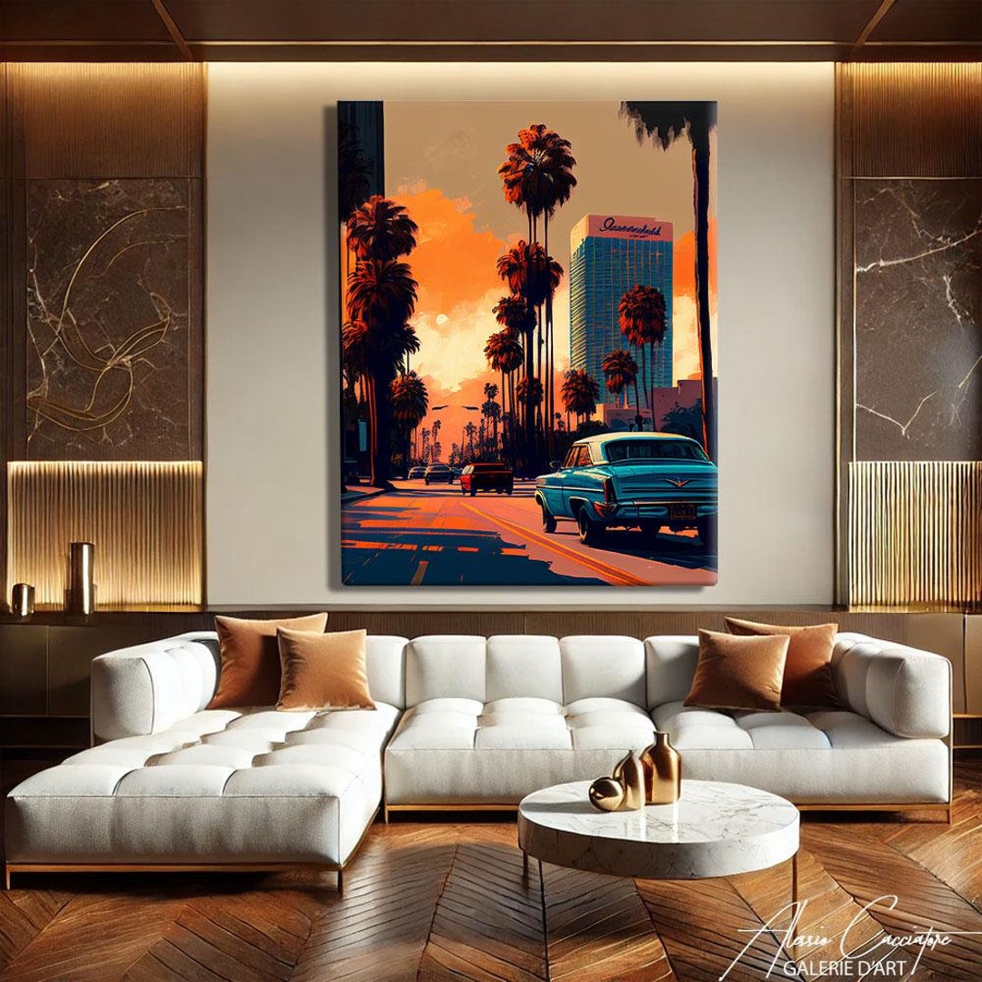 M272 Vintage 70s カリフォルニア タワー アート 額縁 Los Angeles Wall Art Vintage, California Art Print, Vintage Car