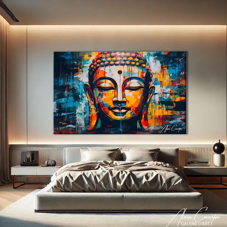 Buddha Wall Decor Over the Bed, Religious Wall Art for Living Room ...