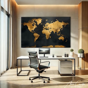 Black and Gold World Map Wall Art Canvas Gold Map, Wall Map Art Print ...